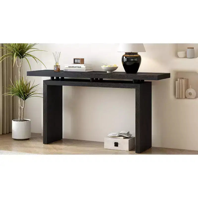 Console minimaliste avec placage en frêne, Table d'entrée en bois moderne pour l'entrée et le salon