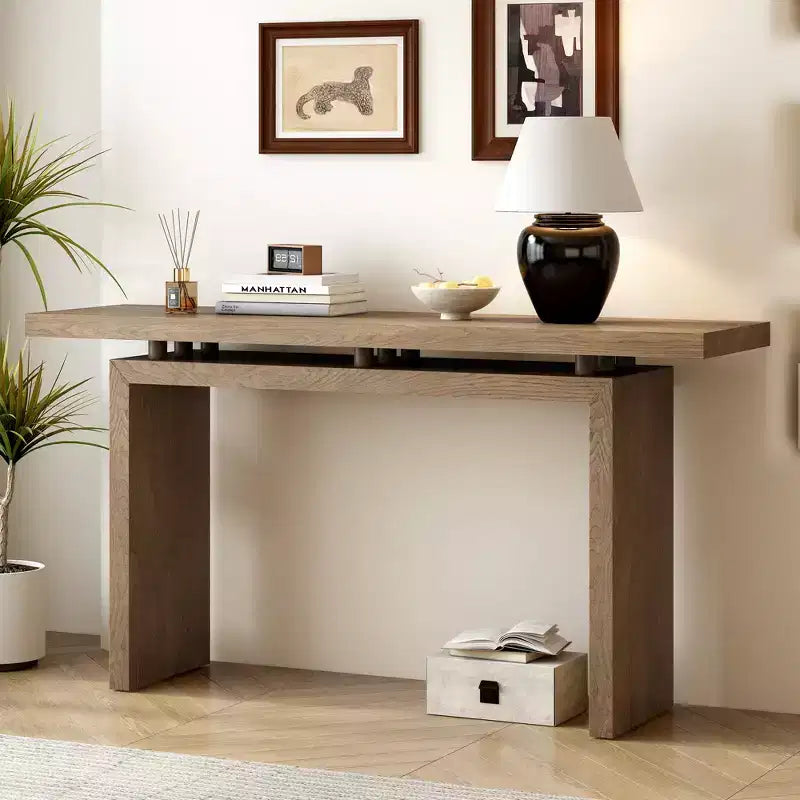 Console minimaliste avec placage en frêne, Table d'entrée en bois moderne pour l'entrée et le salon