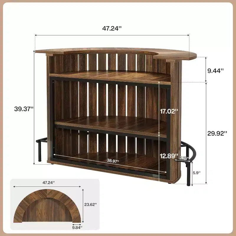 Table de bar Lantine 39.4 à 4 niveaux, meuble de bar à domicile avec repose-pieds, mini-table de bar en arc, armoire à vin moderne pour bar de maison, salon