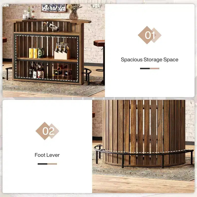Table de bar Lantine 39.4 à 4 niveaux, meuble de bar à domicile avec repose-pieds, mini-table de bar en arc, armoire à vin moderne pour bar de maison, salon