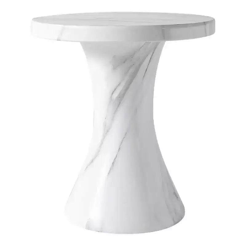 LeisureMod Isidra 19 Round Fiberstone Side Table with Marble-Inspired Finish and Flared Pedestal Base for Living Rooms, Patios, or Lounge Spaces