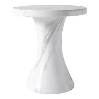 LeisureMod Isidra 19 Round Fiberstone Side Table with Marble-Inspired Finish and Flared Pedestal Base for Living Rooms, Patios, or Lounge Spaces