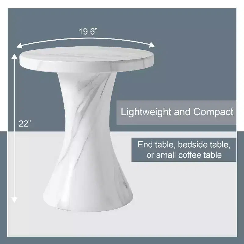 Table d'appoint ronde LeisureMod Isidra 19 en fibrestone avec finition effet marbre et piètement tulipe évasé pour salons, patios ou espaces lounge