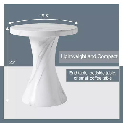 Table d'appoint ronde LeisureMod Isidra 19 en fibrestone avec finition effet marbre et piètement tulipe évasé pour salons, patios ou espaces lounge