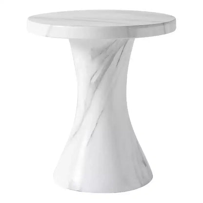Table d'appoint ronde LeisureMod Isidra 19 en fibrestone avec finition effet marbre et piètement tulipe évasé pour salons, patios ou espaces lounge