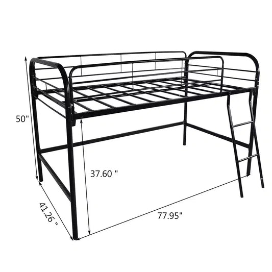 Bellemave Lit mezzanine en métal, lit mezzanine noir taille double