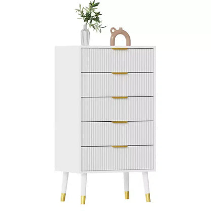 COZONY Fluted 5-Drawer Storage Chest, Modern Bedroom Dresser with Wood Frame, Compact Organizer for Living Spaces
