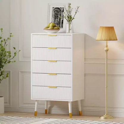 Commode de rangement COZONY à 5 tiroirs cannelés, commode de chambre moderne avec cadre en bois, organisateur compact pour espaces de vie