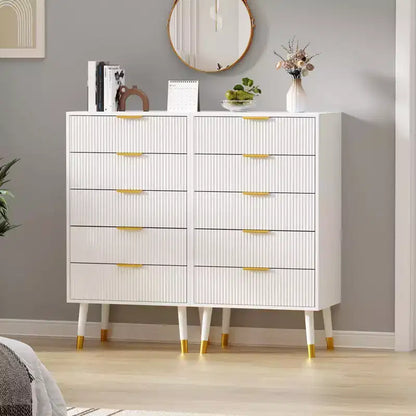 Commode de rangement COZONY à 5 tiroirs cannelés, commode de chambre moderne avec cadre en bois, organisateur compact pour espaces de vie