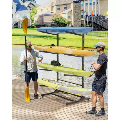 Support de rangement autoportant pour 2 kayaks, noir, robuste et réglable, avec roues verrouillables pour kayak/canoë/paddleboard (utilisation intérieure/extérieure, 1 paquet)