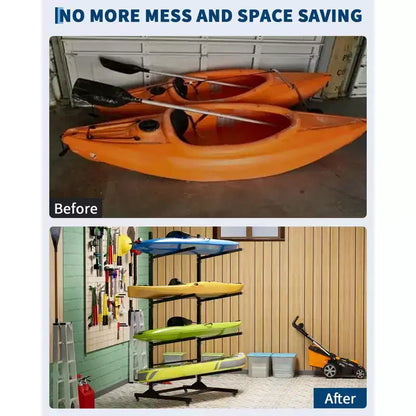 Support de rangement autoportant pour 2 kayaks, noir, robuste et réglable, avec roues verrouillables pour kayak/canoë/paddleboard (utilisation intérieure/extérieure, 1 paquet)