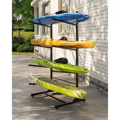 Support de rangement autoportant pour 2 kayaks, noir, robuste et réglable, avec roues verrouillables pour kayak/canoë/paddleboard (utilisation intérieure/extérieure, 1 paquet)