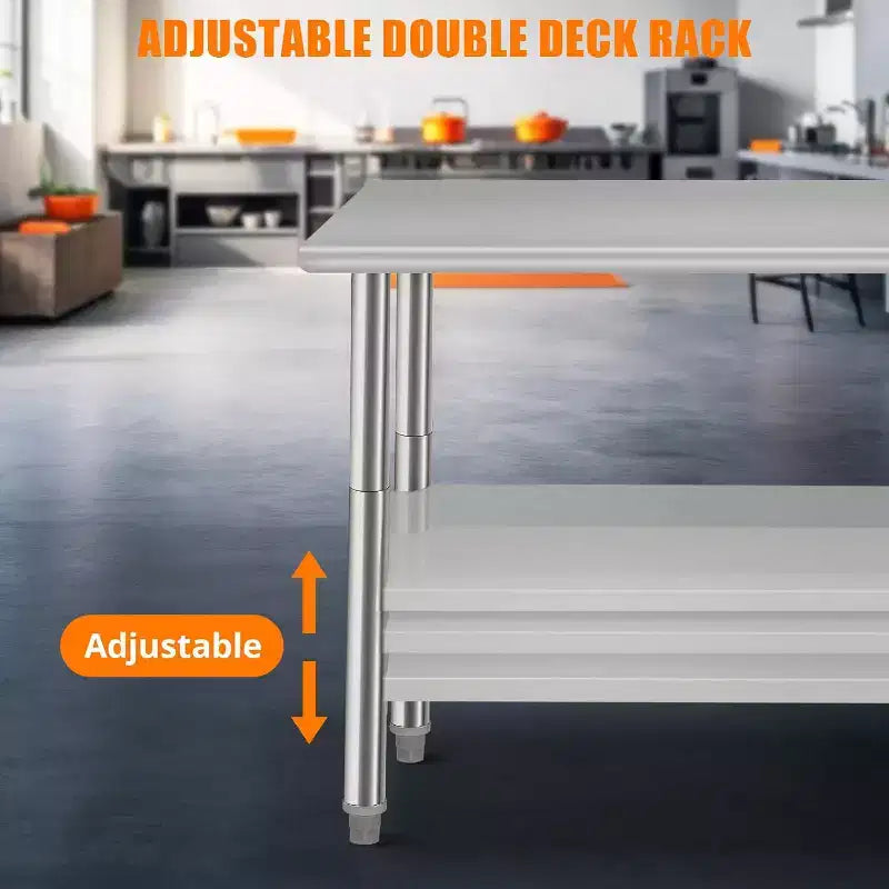 Table de travail de préparation de cuisine commerciale 36*24*35 pouces avec étagère inférieure réglable, table de service en acier inoxydable pour restaurant, garage, hôtel, bord arrondi