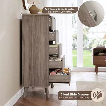Commode à cinq tiroirs encastrés, avec un design aux contours incurvés, convenant aux salons, chambres d'enfants et couloirs.
