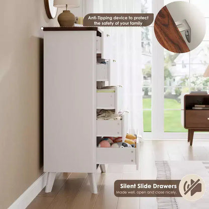 Commode à cinq tiroirs encastrés, avec un design aux contours incurvés, convenant aux salons, chambres d'enfants et couloirs.