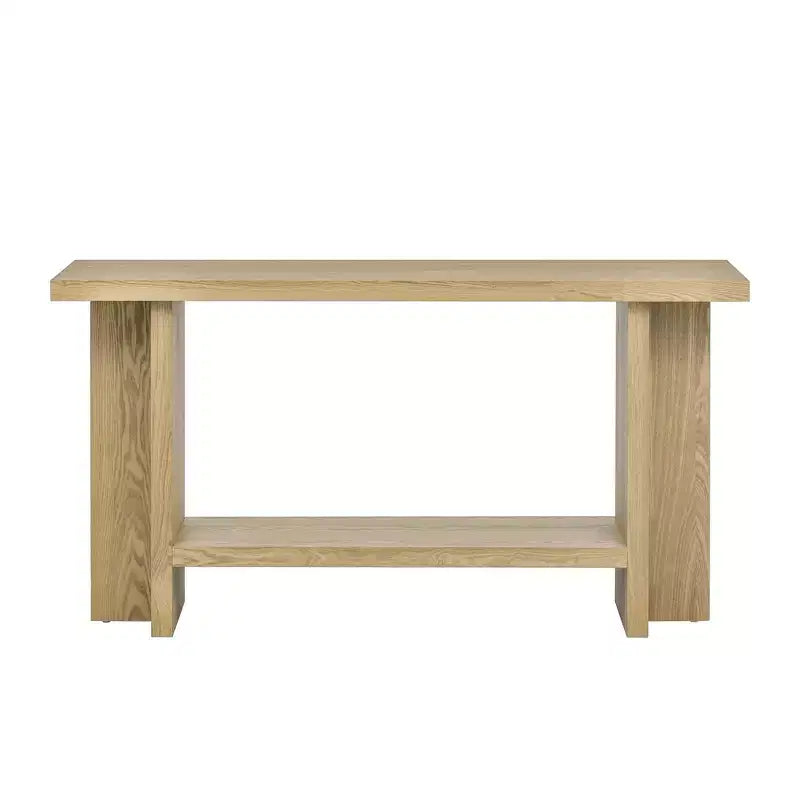 Console étroite en bois avec rangement, table d'entrée minimaliste avec pieds en T pour couloir et entrée