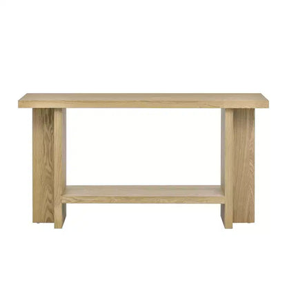 Console étroite en bois avec rangement, table d'entrée minimaliste avec pieds en T pour couloir et entrée