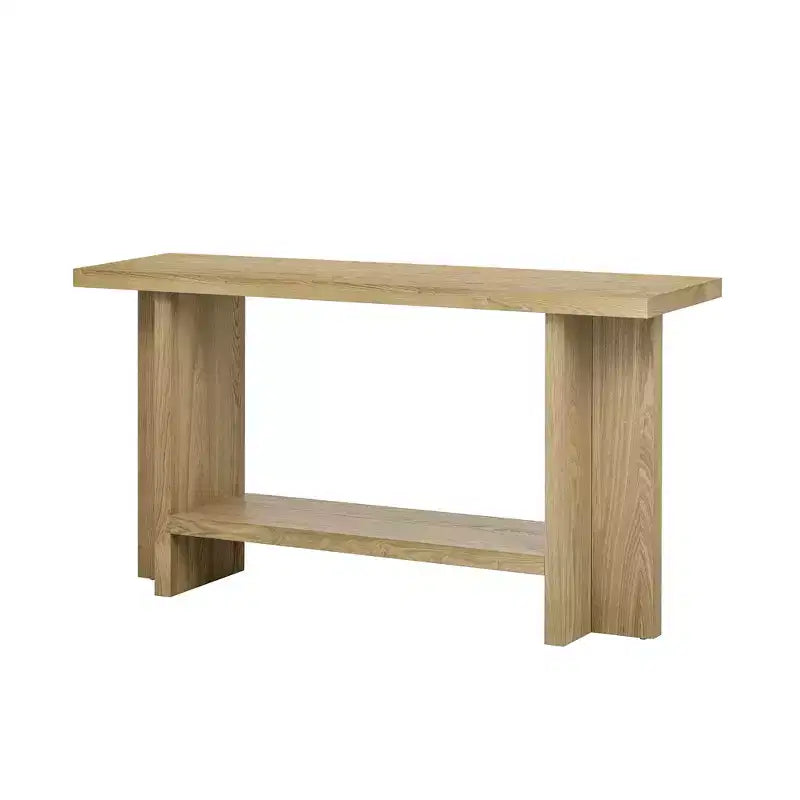 Console étroite en bois avec rangement, table d'entrée minimaliste avec pieds en T pour couloir et entrée
