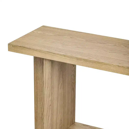 Console étroite en bois avec rangement, table d'entrée minimaliste avec pieds en T pour couloir et entrée