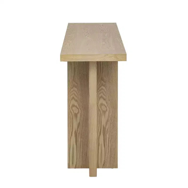 Console étroite en bois avec rangement, table d'entrée minimaliste avec pieds en T pour couloir et entrée