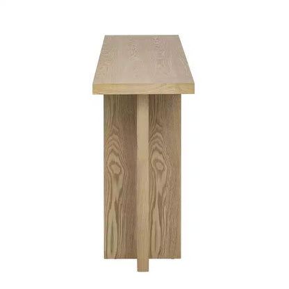 Console étroite en bois avec rangement, table d'entrée minimaliste avec pieds en T pour couloir et entrée