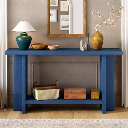 Console étroite en bois avec rangement, table d'entrée minimaliste avec pieds en T pour couloir et entrée