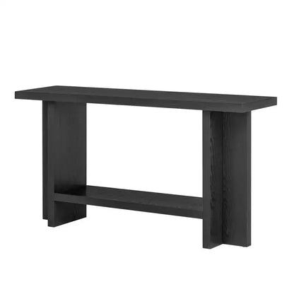 Console étroite en bois avec rangement, table d'entrée minimaliste avec pieds en T pour couloir et entrée