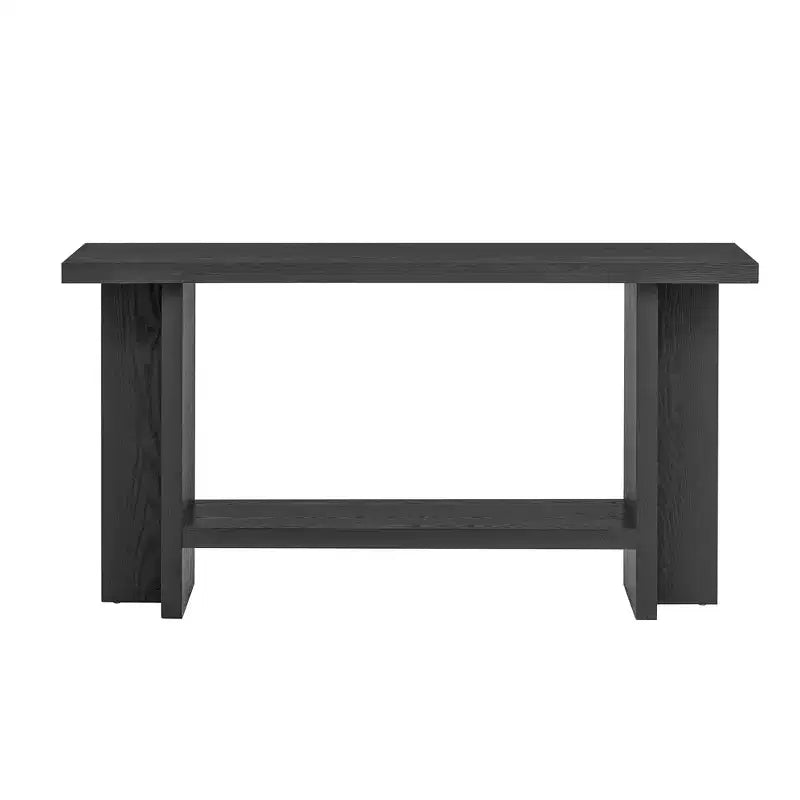 Console étroite en bois avec rangement, table d'entrée minimaliste avec pieds en T pour couloir et entrée