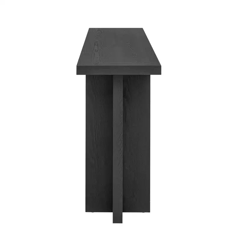 Console étroite en bois avec rangement, table d'entrée minimaliste avec pieds en T pour couloir et entrée