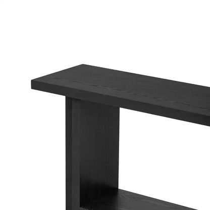 Console étroite en bois avec rangement, table d'entrée minimaliste avec pieds en T pour couloir et entrée