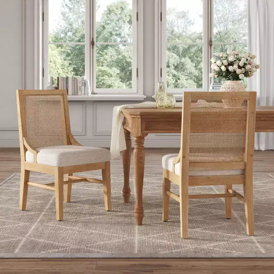 Christopher Knight Home Farida, chaise de salle à manger en bois d'hévéa rembourrée avec dossier en rotin (lot de 2)