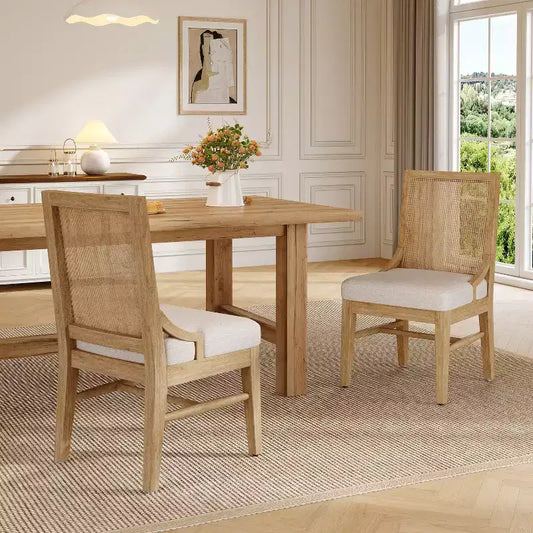 Christopher Knight Home Farida Upholstered Rubberwood Dining Chair with Rattan Back (Set of 2)