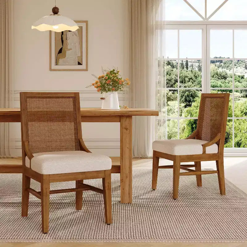 Christopher Knight Home Farida, chaise de salle à manger en bois d'hévéa rembourrée avec dossier en rotin (lot de 2)