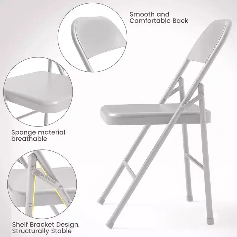 Coolmee Lot de 4 chaises pliantes en métal, ensemble de 4 chaises pliantes portables avec cadre entièrement en acier, pliables et empilables pour le bureau, la maison et l'extérieur