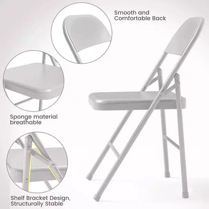 Coolmee Lot de 4 chaises pliantes en métal, ensemble de 4 chaises pliantes portables avec cadre entièrement en acier, pliables et empilables pour le bureau, la maison et l'extérieur