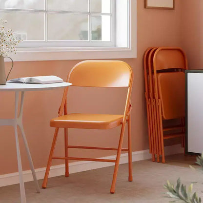 Coolmee Lot de 4 chaises pliantes en métal, ensemble de 4 chaises pliantes portables avec cadre entièrement en acier, pliables et empilables pour le bureau, la maison et l'extérieur