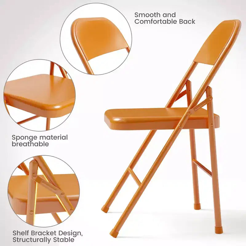 Coolmee Lot de 4 chaises pliantes en métal, ensemble de 4 chaises pliantes portables avec cadre entièrement en acier, pliables et empilables pour le bureau, la maison et l'extérieur