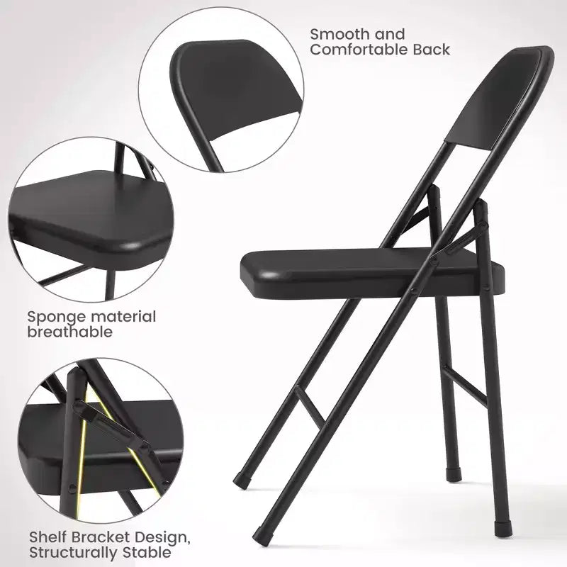 Coolmee Lot de 4 chaises pliantes en métal, ensemble de 4 chaises pliantes portables avec cadre entièrement en acier, pliables et empilables pour le bureau, la maison et l'extérieur