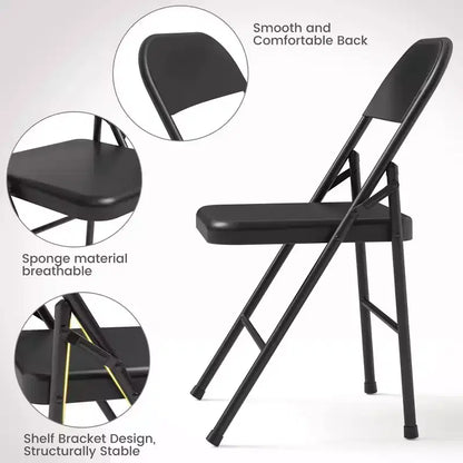 Coolmee Lot de 4 chaises pliantes en métal, ensemble de 4 chaises pliantes portables avec cadre entièrement en acier, pliables et empilables pour le bureau, la maison et l'extérieur