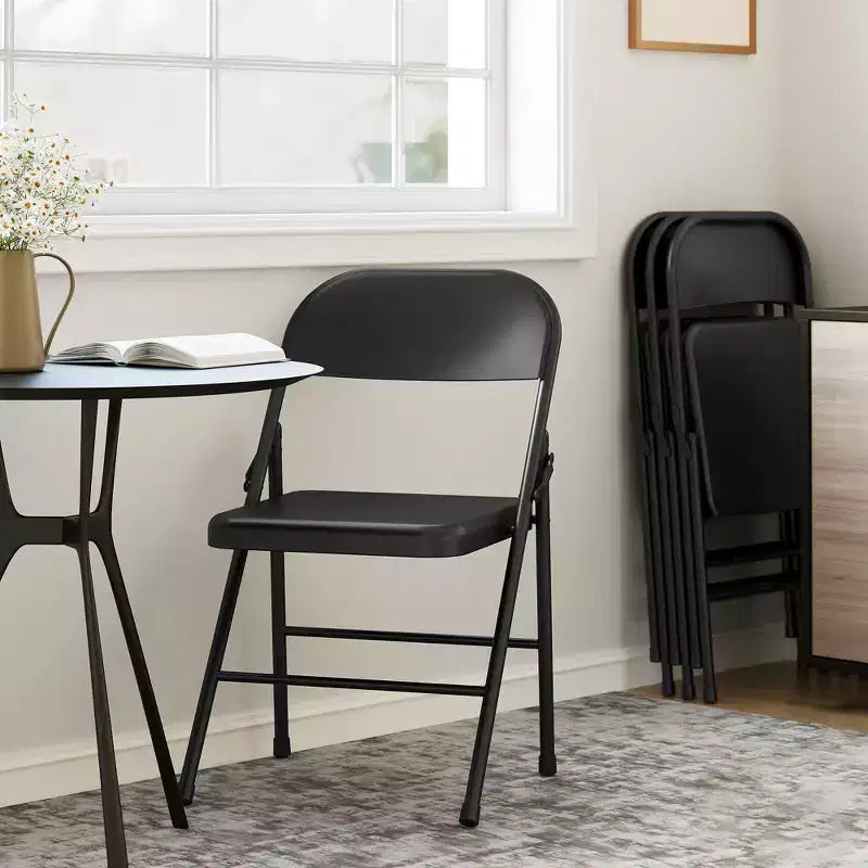 Coolmee Lot de 4 chaises pliantes en métal, ensemble de 4 chaises pliantes portables avec cadre entièrement en acier, pliables et empilables pour le bureau, la maison et l'extérieur