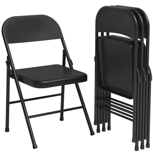 Coolmee 4 Pack Metal Folding Chairs, All Steel Frame Portable Folding Chairs Set of 4, Foldable & Stackable for Office ,Home & Outdoor