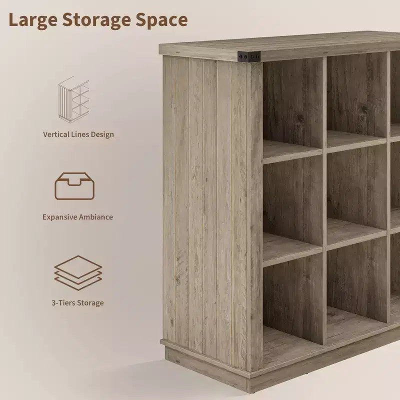 Étagère de rangement à 9 cubes, bibliothèque horizontale de style ferme à 4 niveaux, bibliothèque de rangement en bois de 95 cm pour entrée, longues étagères basses pour chambre.