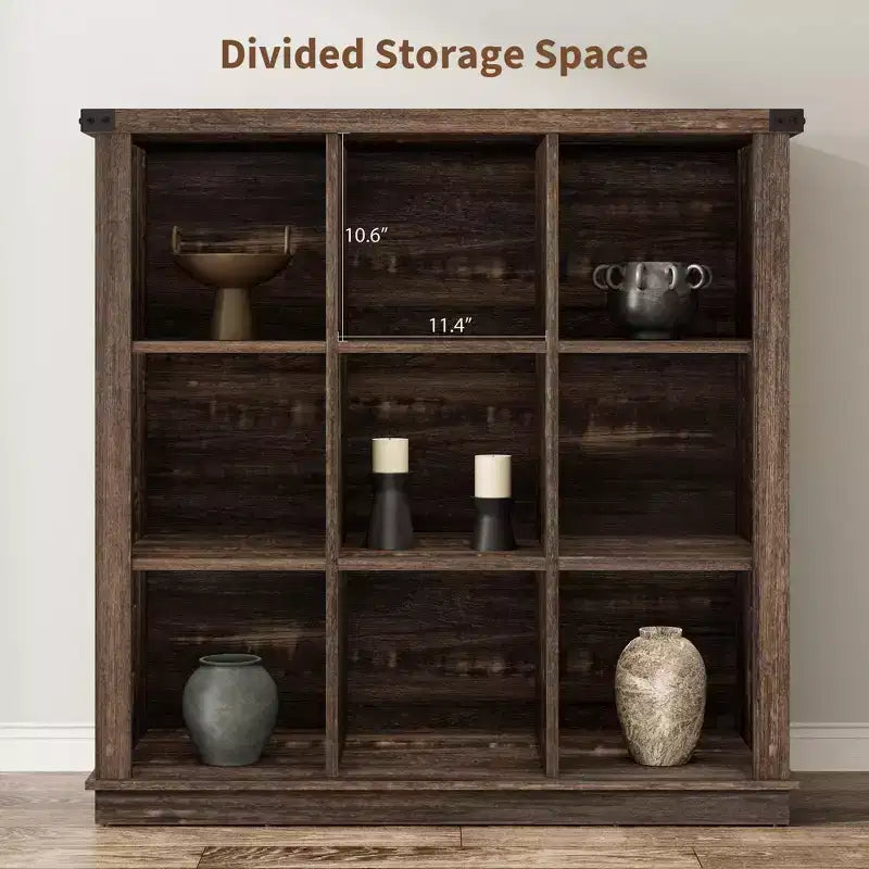 Étagère de rangement à 9 cubes, bibliothèque horizontale de style ferme à 4 niveaux, bibliothèque de rangement en bois de 95 cm pour entrée, longues étagères basses pour chambre.