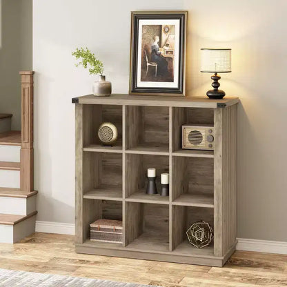 Étagère de rangement à 9 cubes, bibliothèque horizontale de style ferme à 4 niveaux, bibliothèque de rangement en bois de 95 cm pour entrée, longues étagères basses pour chambre.