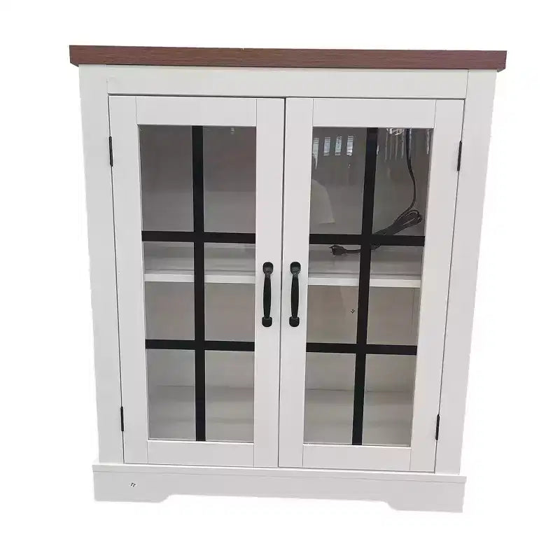 Buffet Cabinet with Storage, Sideboard Buffet with Glass Doors& Power Outlet for Kitchen, Coffee Bar, Living Room