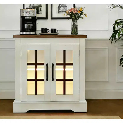 Buffet de rangement avec portes vitrées et prise de courant pour cuisine, bar à café, salon