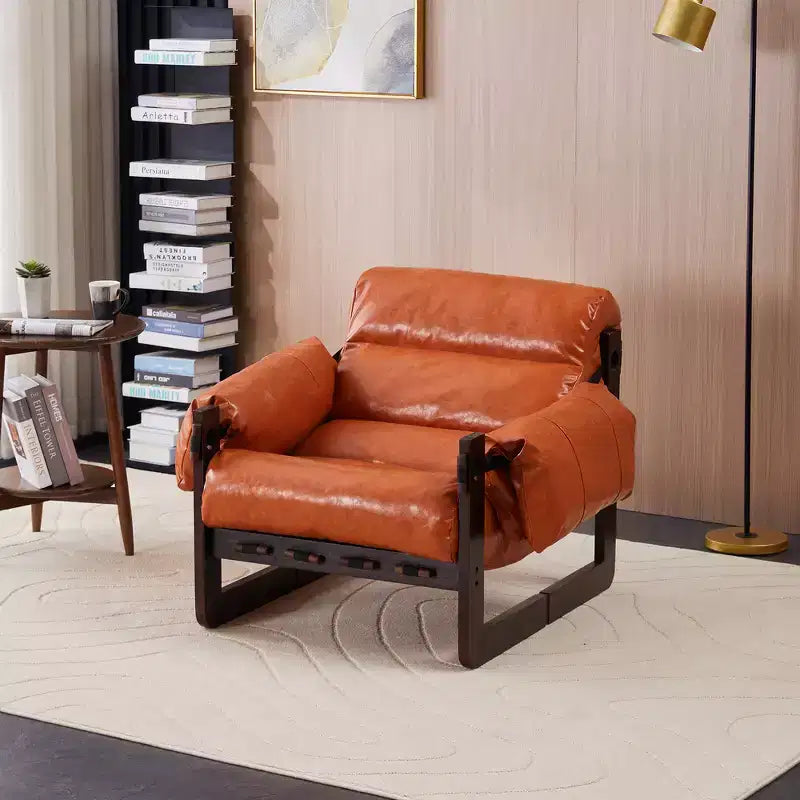 Fauteuil d'appoint en cuir d'inspiration vintage Zeus & Ruta avec accoudoirs amovibles pour le salon, le bureau ou la bibliothèque