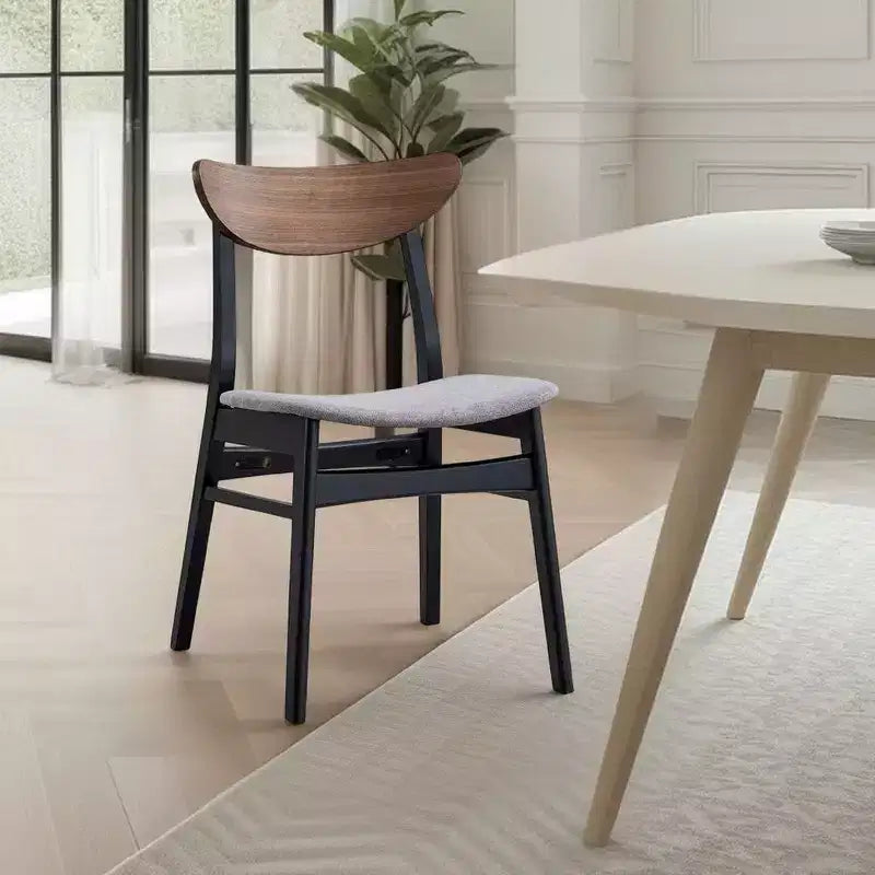 Royal Hampton Dining Side Chair Set of 2, Gray Linen Seat, Scandinavian Black