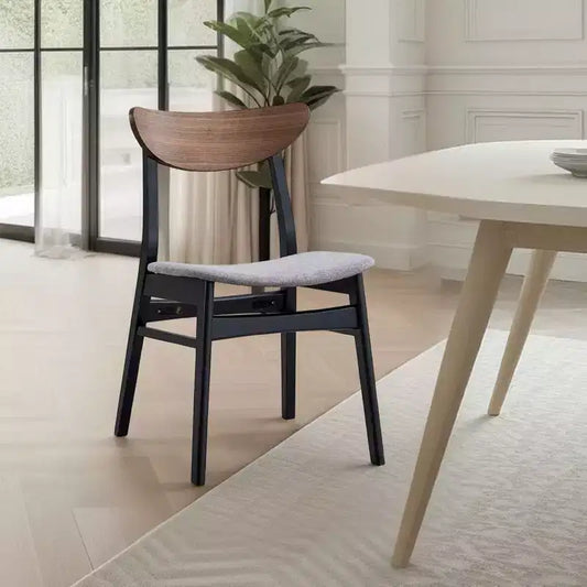 Royal Hampton Dining Side Chair Set of 2, Gray Linen Seat, Scandinavian Black
