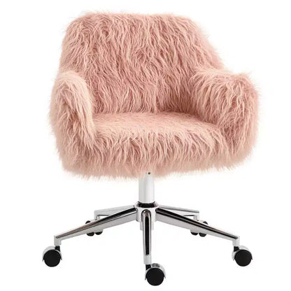 Vinsetto Faux Fur Desk Chair, Swivel Vanity Chair with Adjustable Height and Wheels for Office, Bedroom, Pink